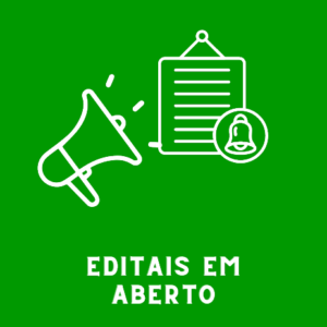 texto editais em aberto em letra branca com figura em fundo verde claro