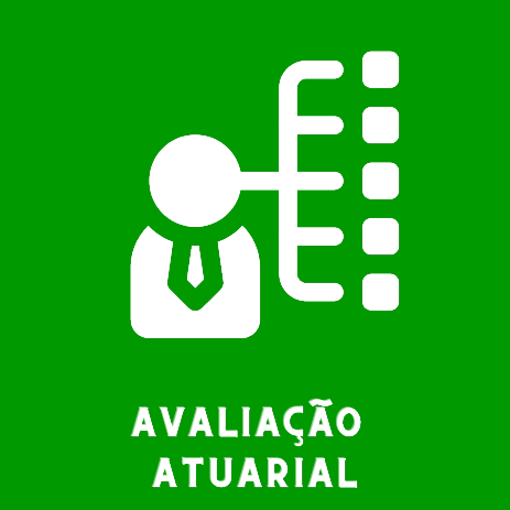 texto avaliação atuarial em letra branca com figura em fundo verde claro