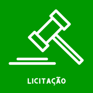 texto licitação em letra branca com figura em fundo verde claro