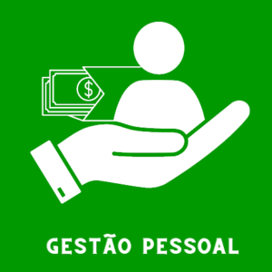 texto gestão pessoal em letra branca com figura em fundo verde claro